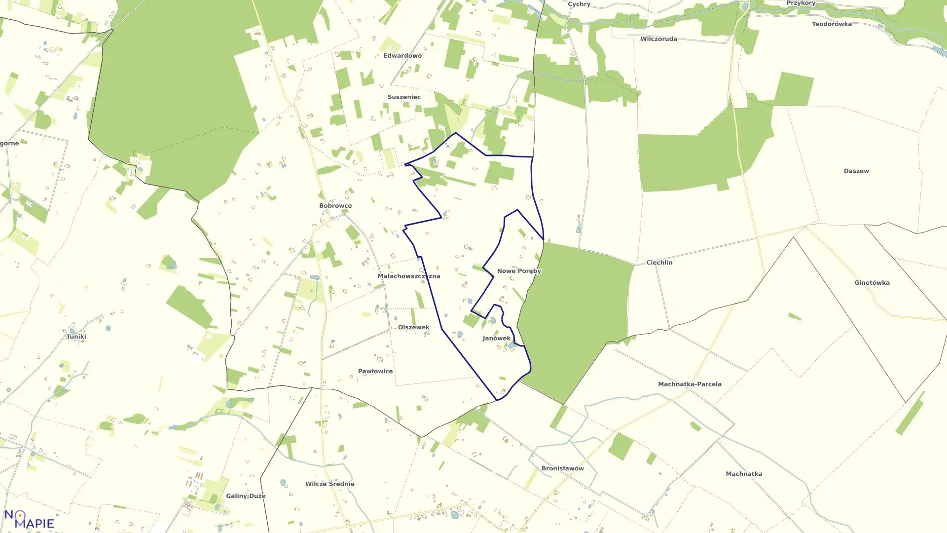 Mapa obrębu JANÓWEK w gminie Mszczonów