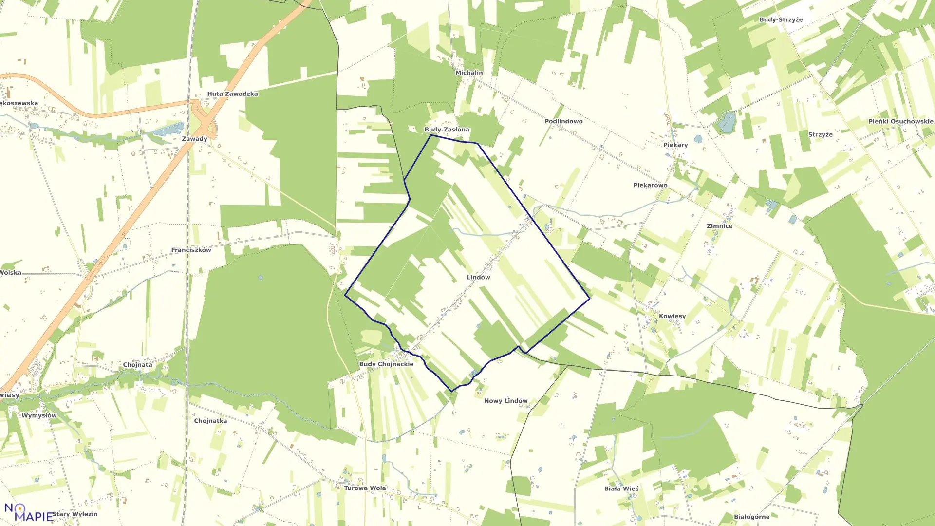 Mapa obrębu LINDÓW w gminie Mszczonów