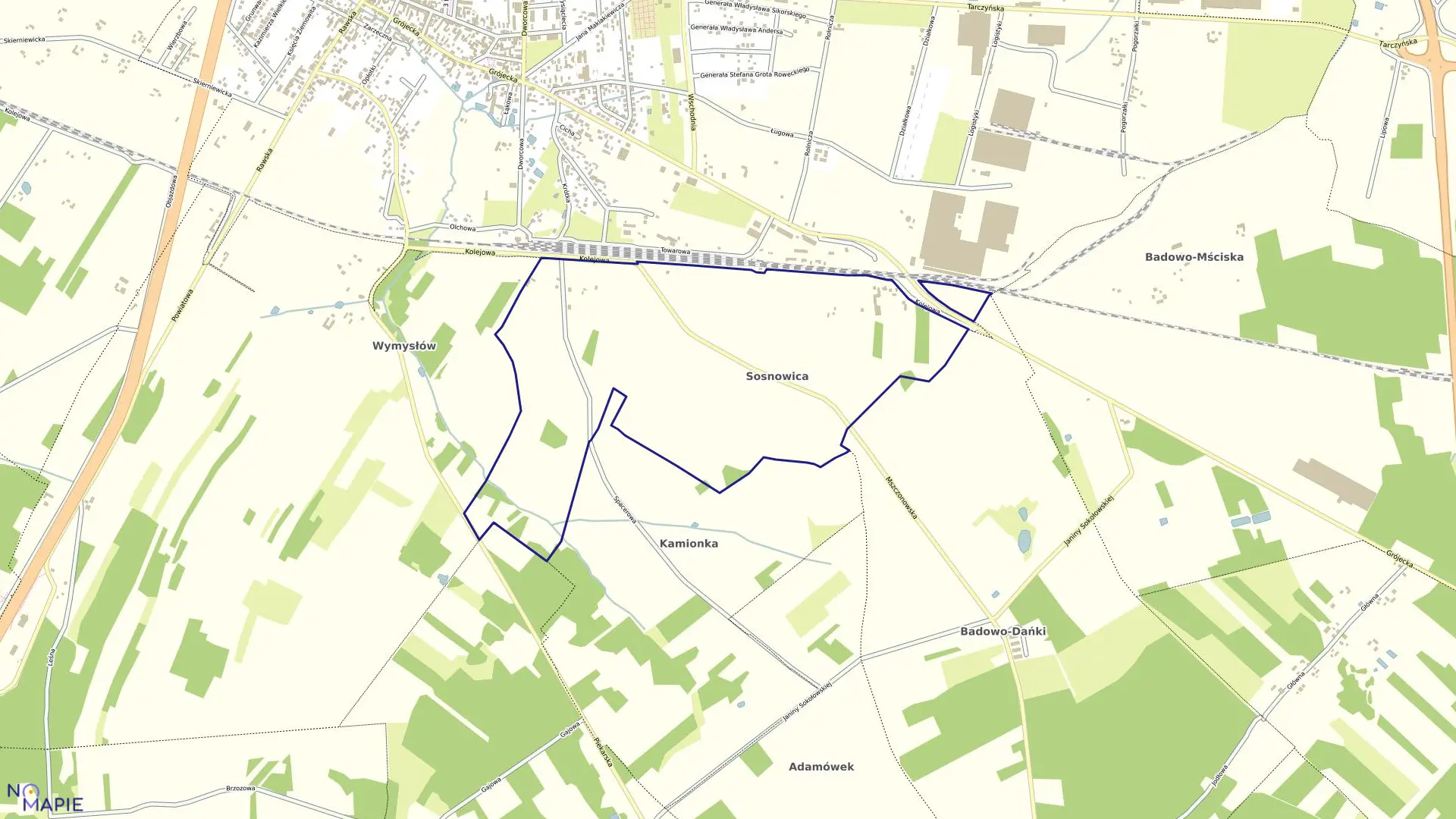 Mapa obrębu SOSNOWICA w gminie Mszczonów