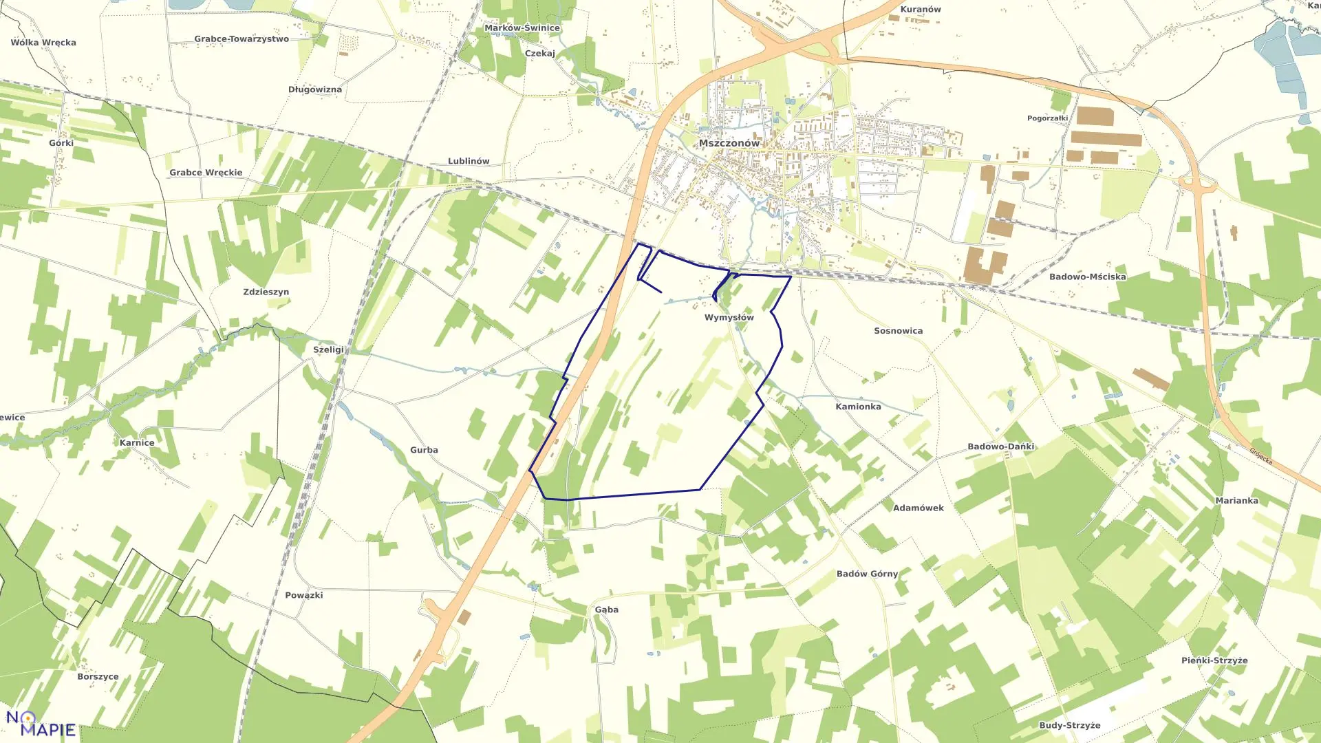 Mapa obrębu WYMYSŁÓW w gminie Mszczonów